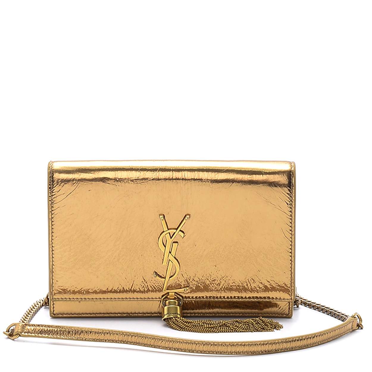 Yves Saint Laurent - Gold Distressed Leather Mini Kate Tassel Crossbody Bag 